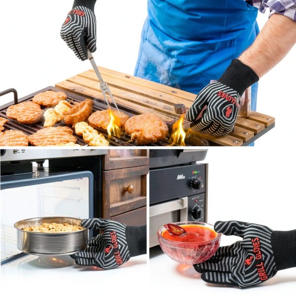 QUWIN BBQ Gloves Heat Resistant Oven Safety Mitts Mens-1