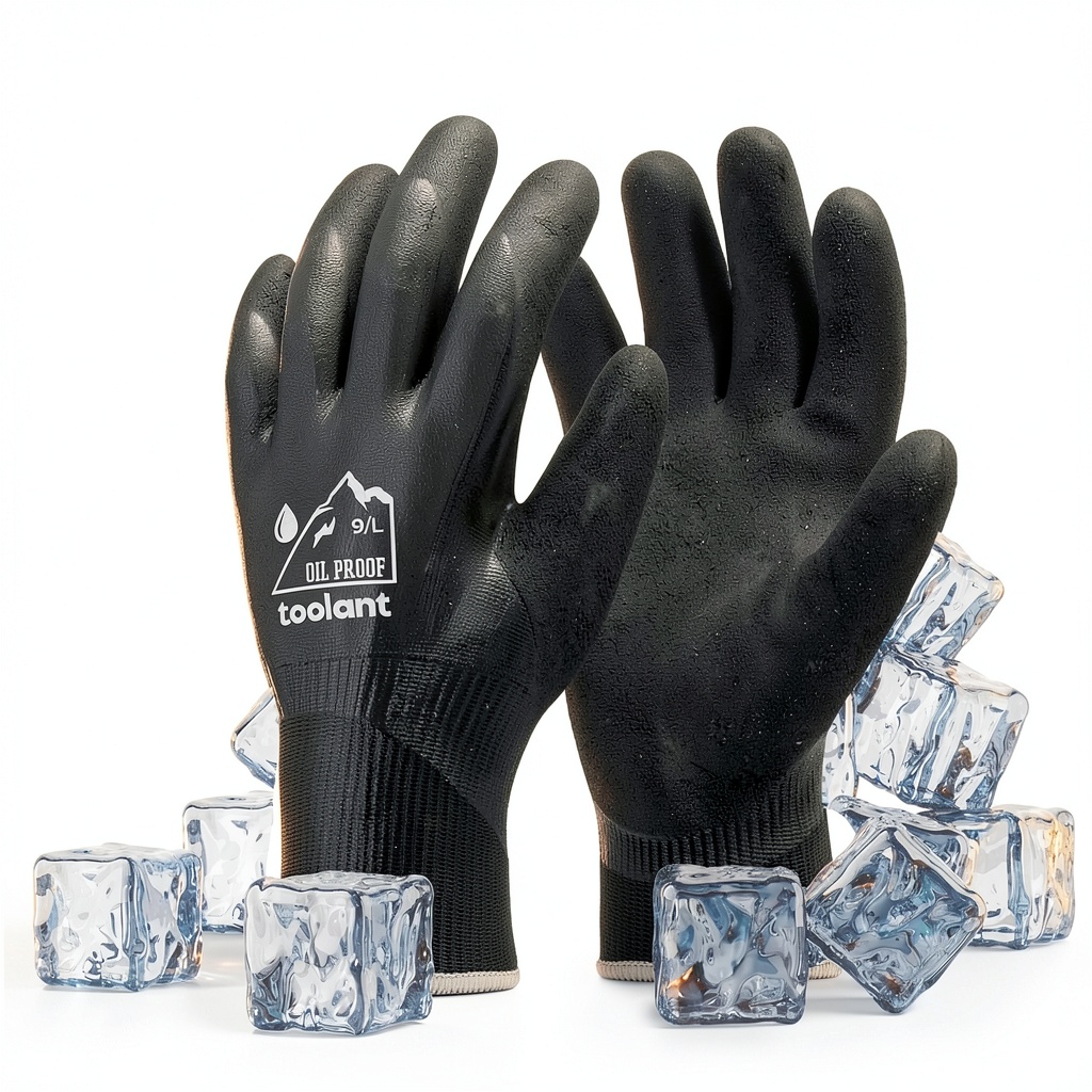 Waterproof work gloves in use on a construction site