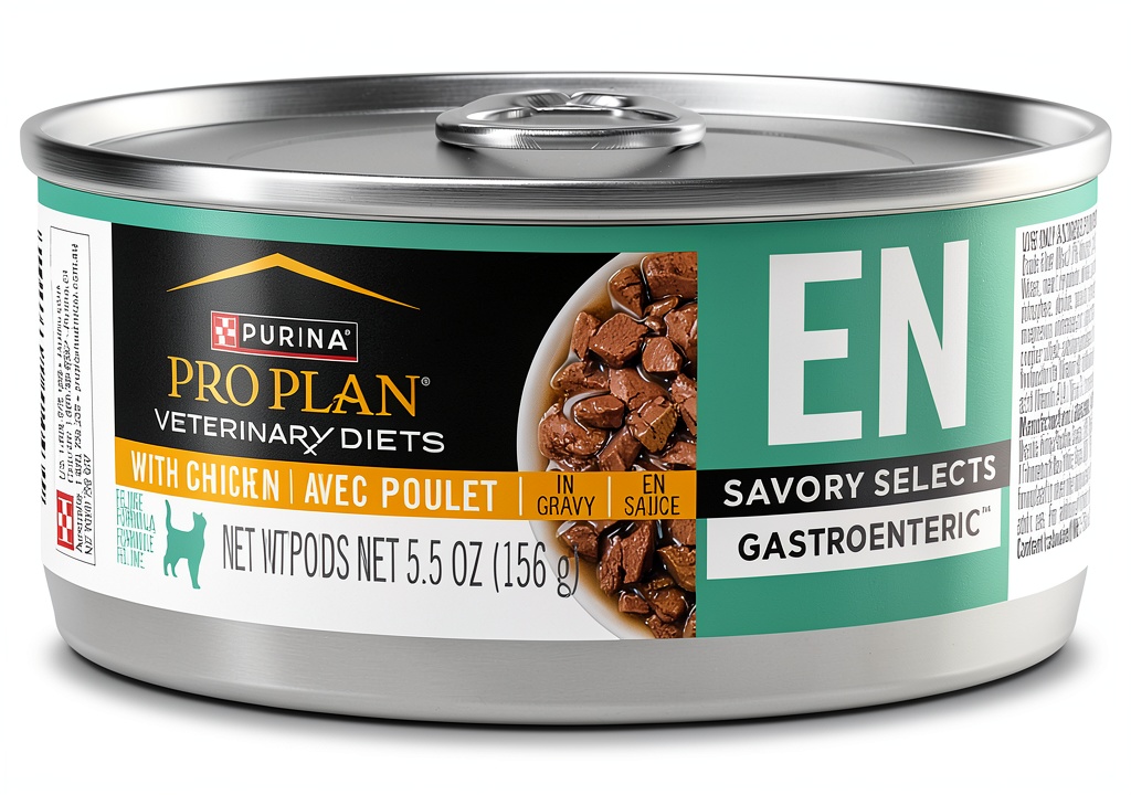 Purina Veterinary Diets cat food packaging showing ingredients and benefits