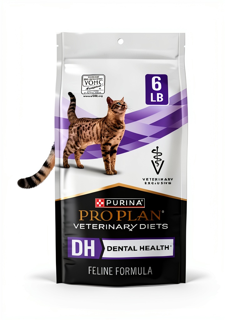 Purina Veterinary Diet cat food bag showing kibble texture