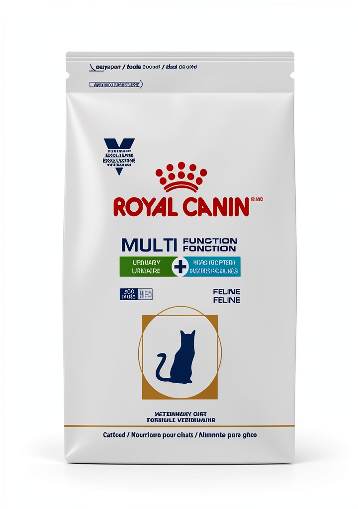 Royal Canin Veterinary Diet cat food bag displayed on a counter