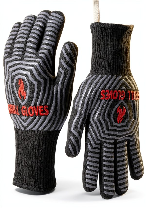 QUWIN BBQ Gloves Heat Resistant Oven Safety Mitts Mens-0