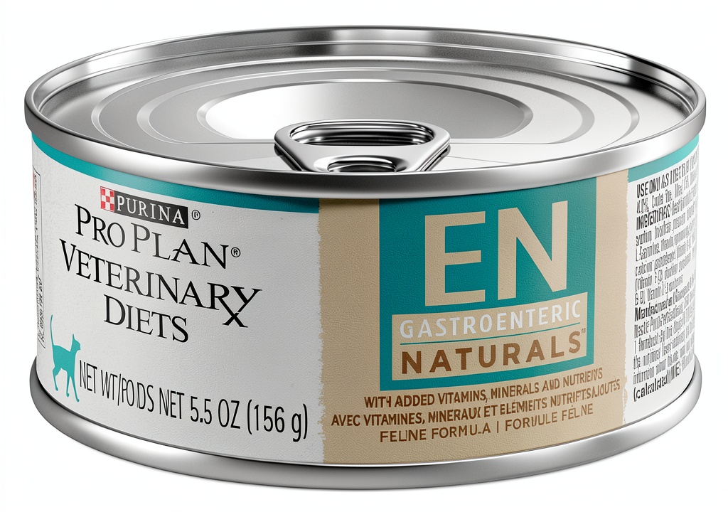 Purina Veterinary Diet cat food can on a feeding mat