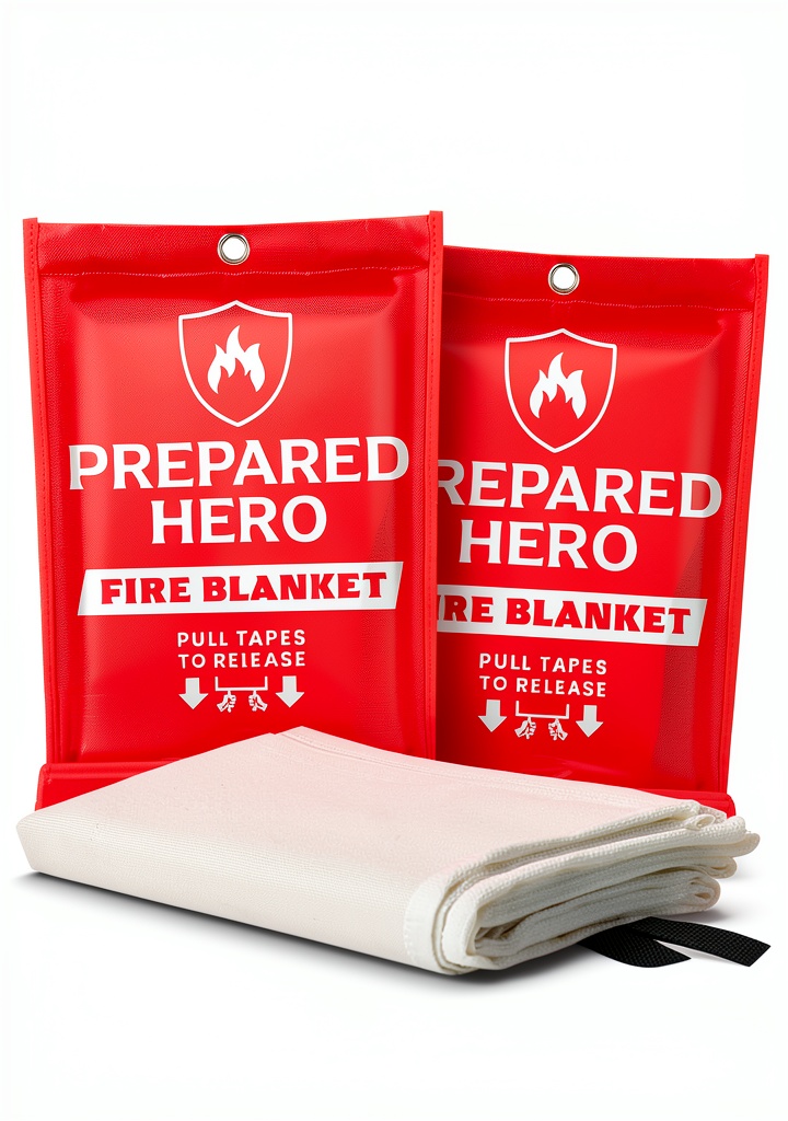'Prepared Hero Fire Blanket deployed on a kitchen counter'