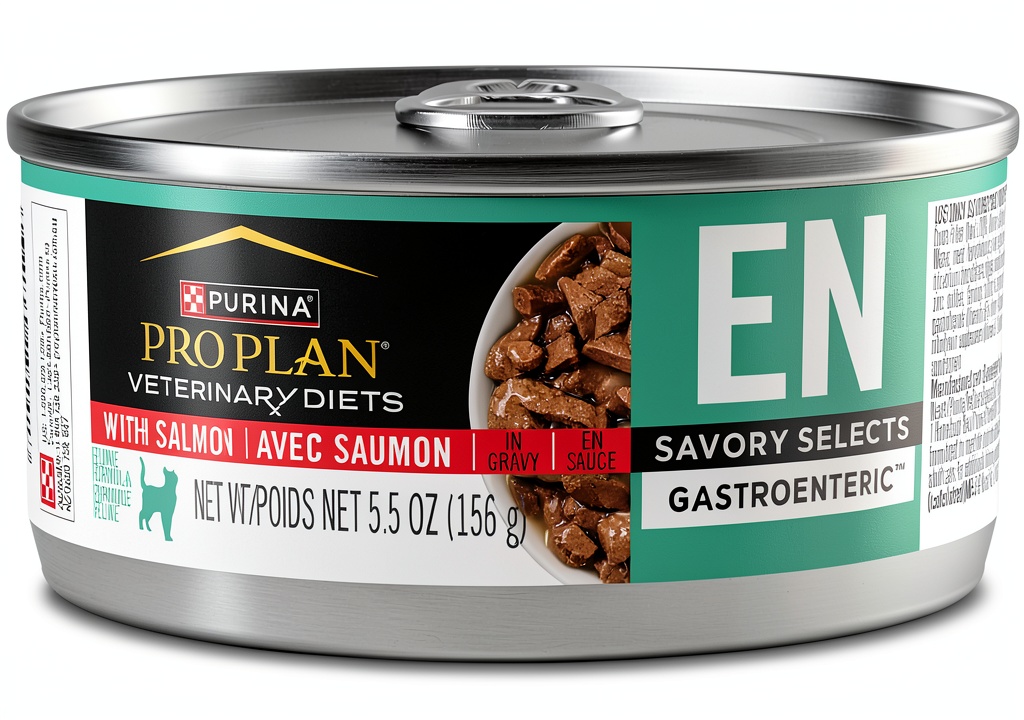 Purina Veterinary Diets cat food packaging showing ingredients and benefits