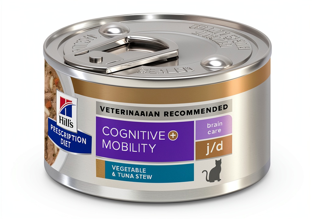 Hills Brain Care jd Cat Food can showing label and ingredients