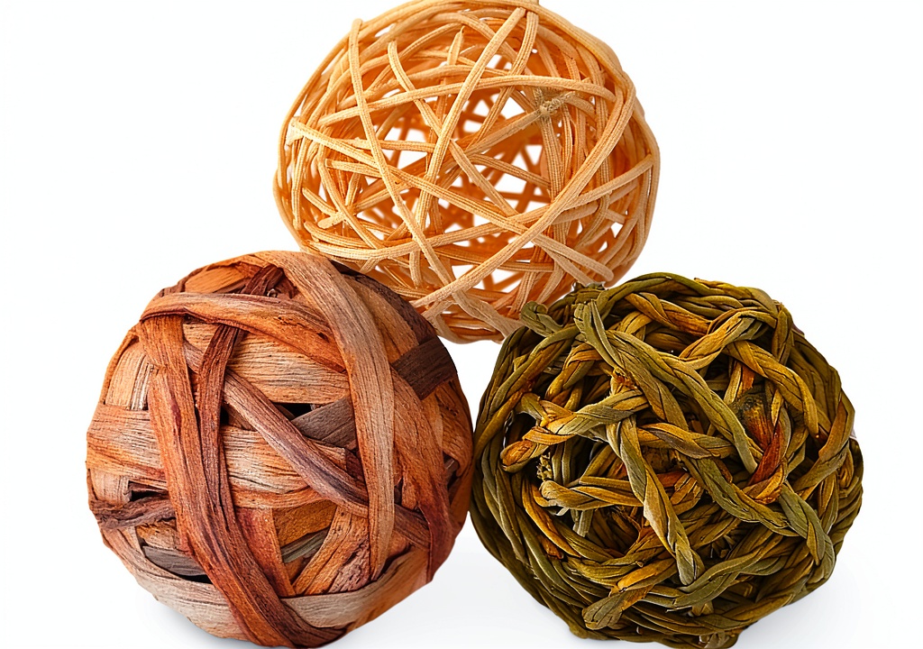 Small animal playing with natural fiber chew ball in a cage