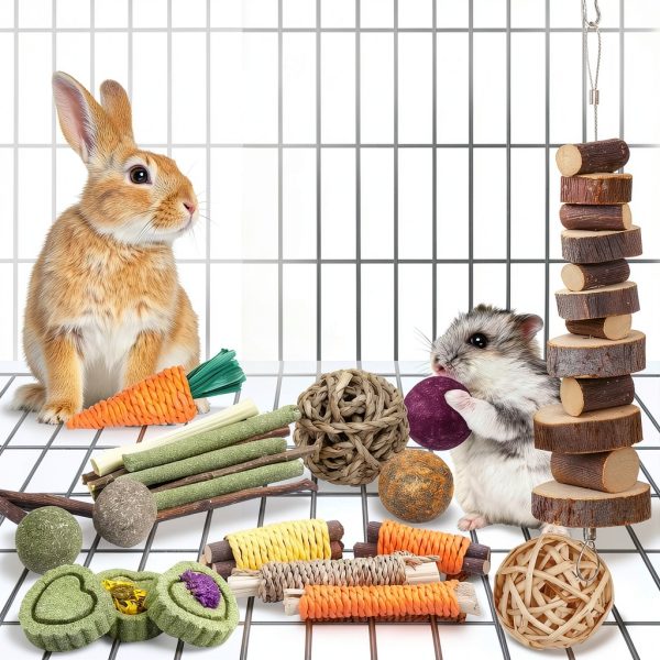 Rabbit Chew Toy Set YIXUND Natural Hay Bamboo Apple Wood Mix-1