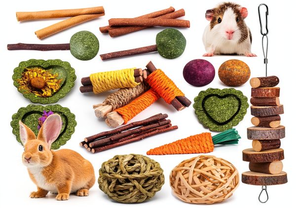 Rabbit Chew Toy Set YIXUND Natural Hay Bamboo Apple Wood Mix-0