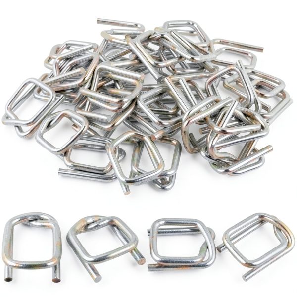 200 Pack Galvanized Cord Strapping Buckles 3/4", Metal Wire Buckles with Galvanized Coating for Woven Cord Strapping, Reusable Strap Buckle, Silver-0