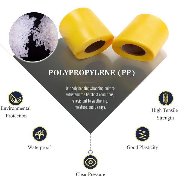 Poly Strapping, Packaging Banding Strap, Pallet Strapping Roll 3280' Length - Polypropylene Strapping 1/2" Width, 0.030" Thickness, 300 lbs Break Strength, Yellow Packing Straps-5