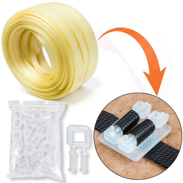 Box Packing Strapping Tool, Polypropylene Pallet/Box Strapping kit: 330' x 1/2'' Strapping and 100 pcs Plastic Buckles,Manual Packing-2