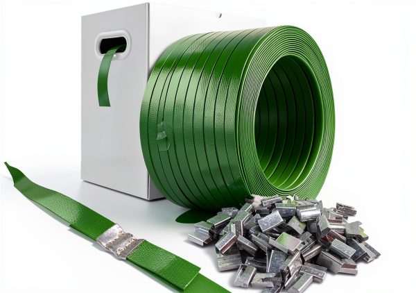 Packaging Strapping, Pallet Strapping, Banding Strapping Coil (5/8" x 1500 ft x 0.035" PET Polyester Strapping and 100 Buckles) - Heavy-Duty Certified 1200 lbs Break Plastic Strap-0