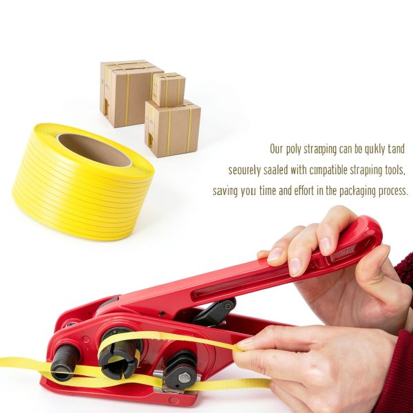 Poly Strapping, Packaging Banding Strap, Pallet Strapping Roll 3280' Length - Polypropylene Strapping 1/2" Width, 0.030" Thickness, 300 lbs Break Strength, Yellow Packing Straps-3
